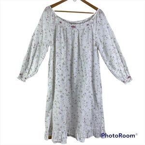 THE VERMONT COUNTRY STORE White/Floral Print Long Sleeve Nightgown Size Small